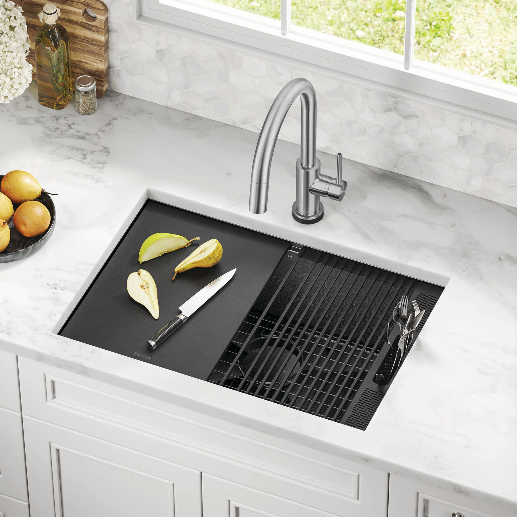 27” Undermount 16 Gauge Workstation Kitchen Sink Single Bowl with WorkFlow™ Ledge and Accessories, image 13